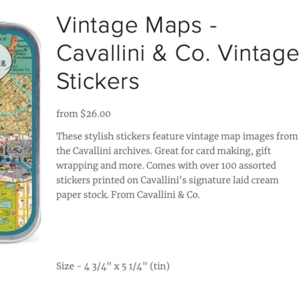 Vintage Maps - Cavallini & Co. Vintage Stickers NEW IN BOX